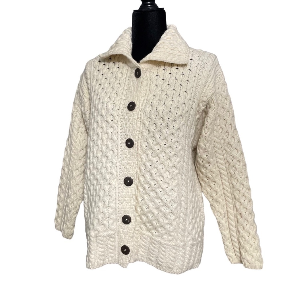 KILRONAN Knitwear ARAN IRISH Chunky Cardigan Honeycomb Sweater New Merino Wool M
